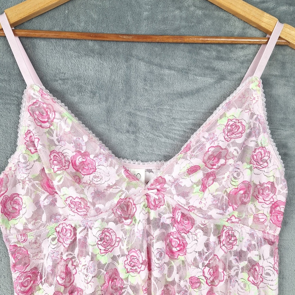Womens Top Large Pink Babydoll Y2K Fairy‎ Coquette Floral Lace Feminine Romantic - Picture 3 of 8